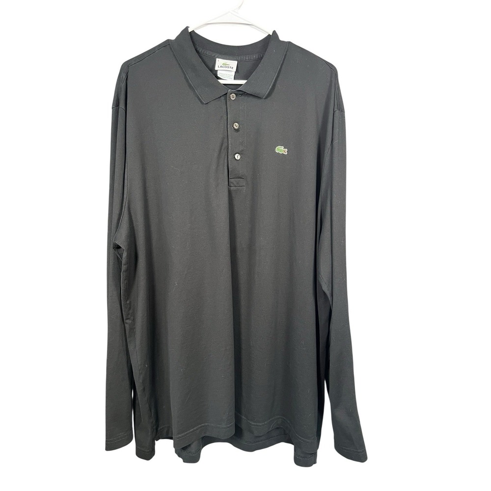 Lacoste Long Sleeve Polo Shirt Black Size 9 4XL‎ Classic Fit 100% Cotton